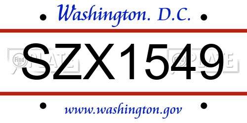 SZX1549 District Of Columbia License Plate