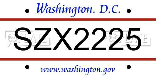 SZX2225 District Of Columbia License Plate