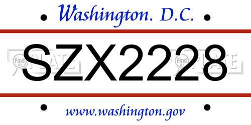 SZX2228 District Of Columbia License Plate