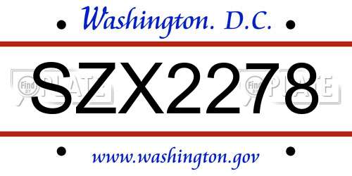 SZX2278 District Of Columbia License Plate