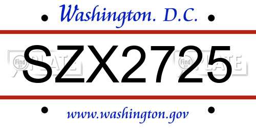 SZX2725 District Of Columbia License Plate