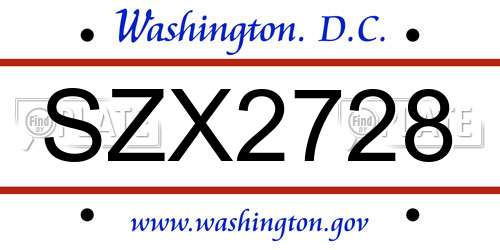 SZX2728 District Of Columbia License Plate