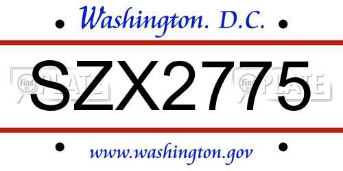 SZX2775 District Of Columbia License Plate