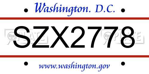 SZX2778 District Of Columbia License Plate