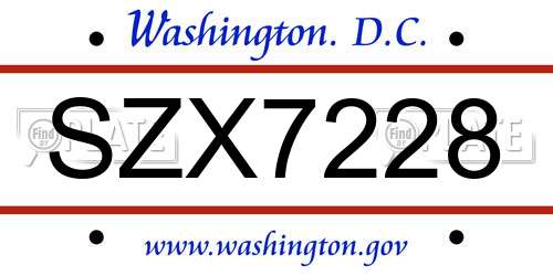 SZX7228 District Of Columbia License Plate