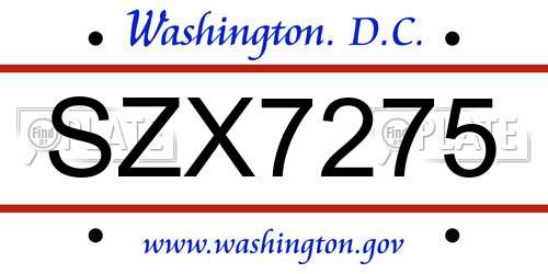 SZX7275 District Of Columbia License Plate