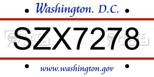SZX7278 District Of Columbia License Plate