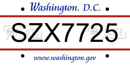 SZX7725 District Of Columbia License Plate