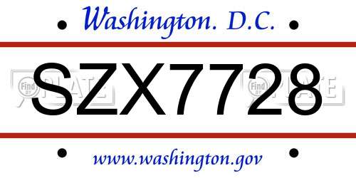 SZX7728 District Of Columbia License Plate
