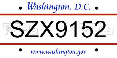 SZX9152 District Of Columbia License Plate