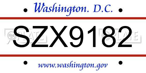 SZX9182 District Of Columbia License Plate