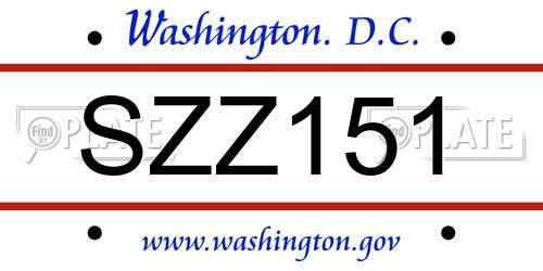 SZZ151 District Of Columbia License Plate