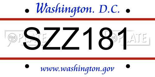 SZZ181 District Of Columbia License Plate