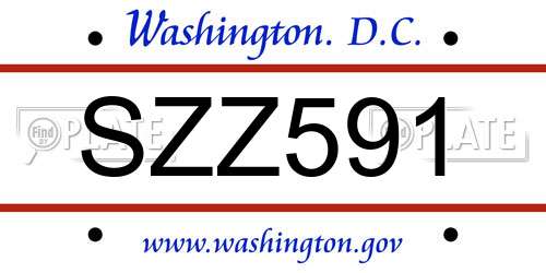 SZZ591 District Of Columbia License Plate
