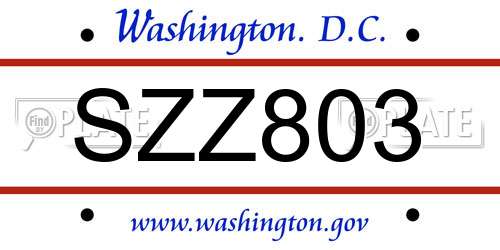 SZZ803 District Of Columbia License Plate