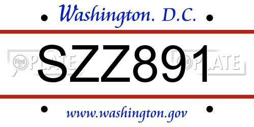 SZZ891 District Of Columbia License Plate