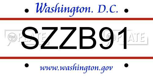 SZZB91 District Of Columbia License Plate