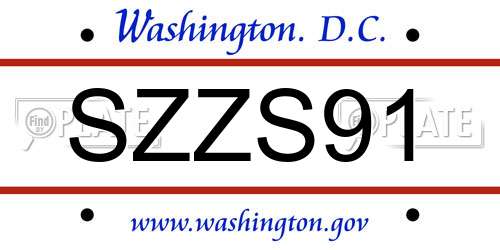 SZZS91 District Of Columbia License Plate