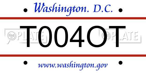 T004OT District Of Columbia License Plate