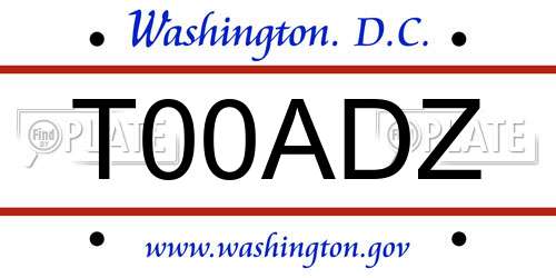 T00ADZ District Of Columbia License Plate