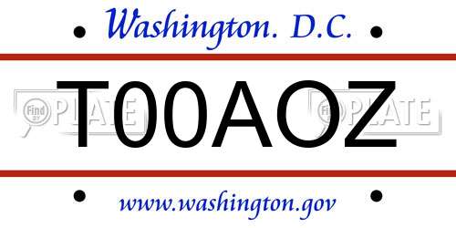 T00AOZ District Of Columbia License Plate