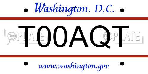 T00AQT District Of Columbia License Plate