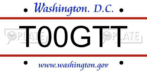 T00GTT District Of Columbia License Plate