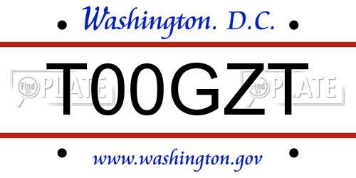 T00GZT District Of Columbia License Plate