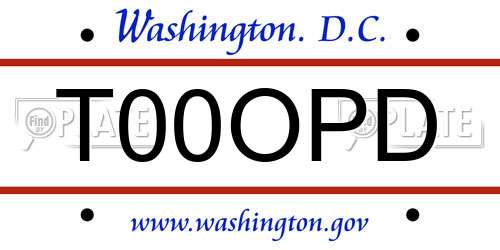 T00OPD District Of Columbia License Plate