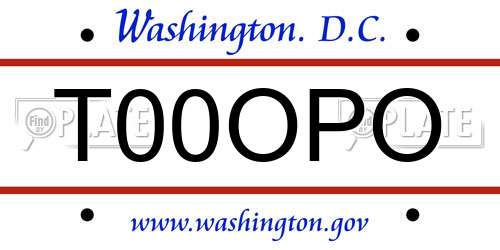T00OPO District Of Columbia License Plate