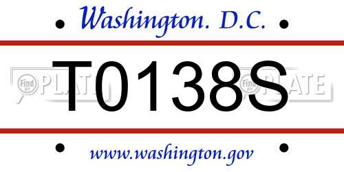 T0138S District Of Columbia License Plate