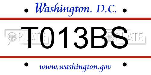 T013BS District Of Columbia License Plate