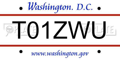 T01ZWU District Of Columbia License Plate