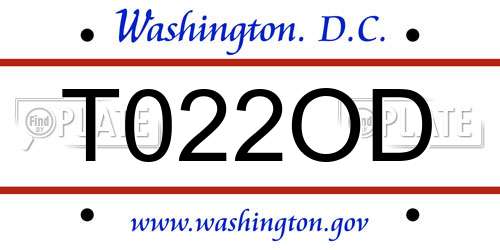 T022OD District Of Columbia License Plate
