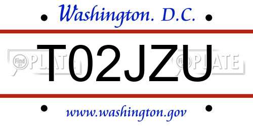 T02JZU District Of Columbia License Plate