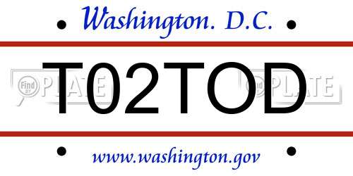 T02TOD District Of Columbia License Plate