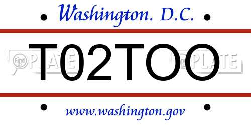 T02TOO District Of Columbia License Plate
