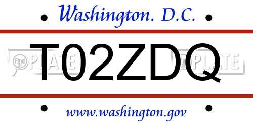T02ZDQ District Of Columbia License Plate