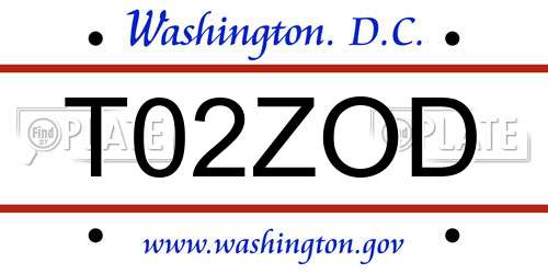 T02ZOD District Of Columbia License Plate
