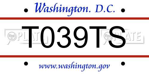 T039TS District Of Columbia License Plate