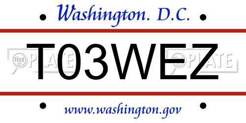 T03WEZ District Of Columbia License Plate