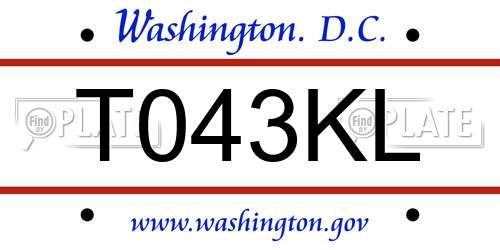 T043KL District Of Columbia License Plate