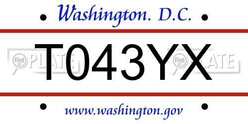 T043YX District Of Columbia License Plate