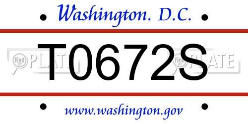 T0672S District Of Columbia License Plate