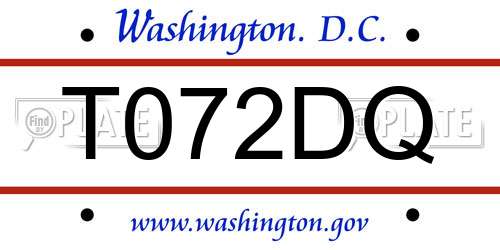 T072DQ District Of Columbia License Plate