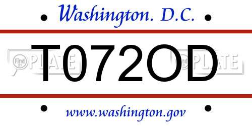 T072OD District Of Columbia License Plate