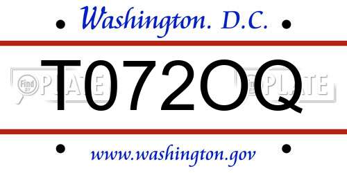 T072OQ District Of Columbia License Plate