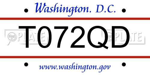 T072QD District Of Columbia License Plate
