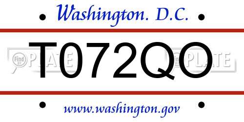 T072QO District Of Columbia License Plate