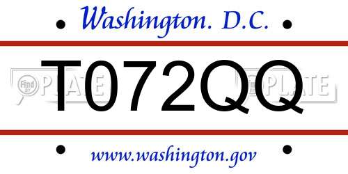 T072QQ District Of Columbia License Plate